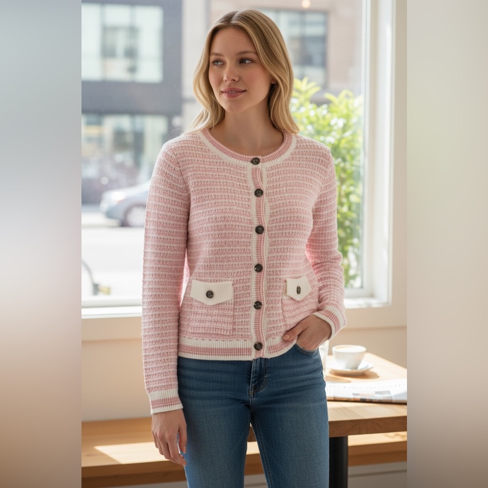 NWT Nanette Nanette Lepore women's Cardigan Jacket In Pink / White